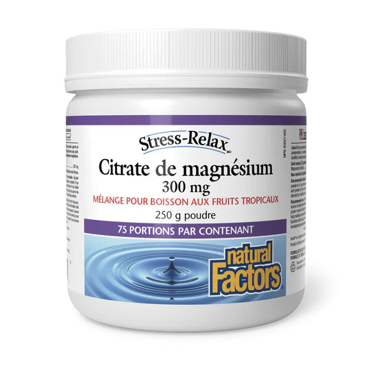 Citrate de magnésium - 300mg - Natural Factors - 250g poudre - 2 saveurs